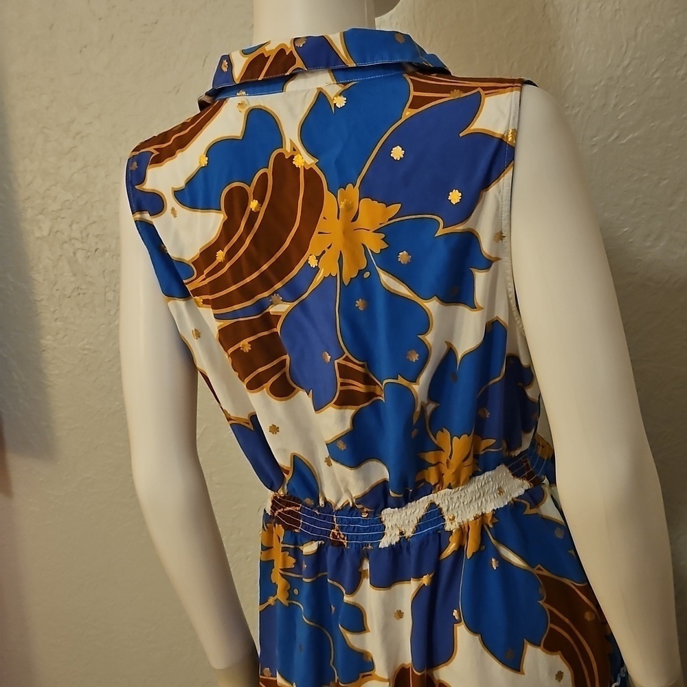 ALEX and PARKER Tropical Blue Floral Sleeveless Tiered Shirt Tiki Dress - Picture 9 of 13